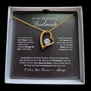 To My Beautiful Soulmate Gold Plated Necklace Heart‎ Pendant With Zirconia NEW